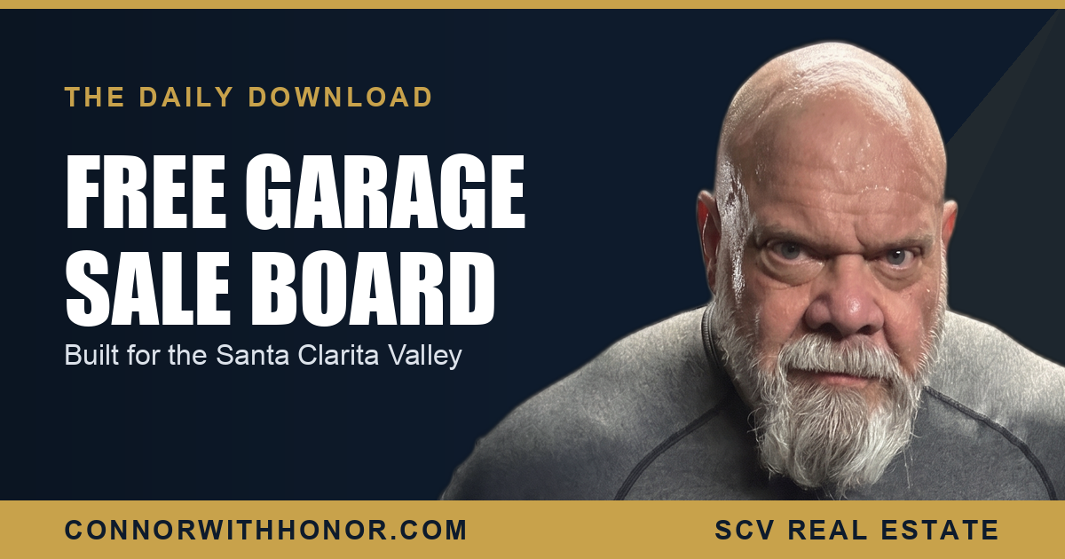 Connor MacIvor announcing the free Santa Clarita Garage Sales board